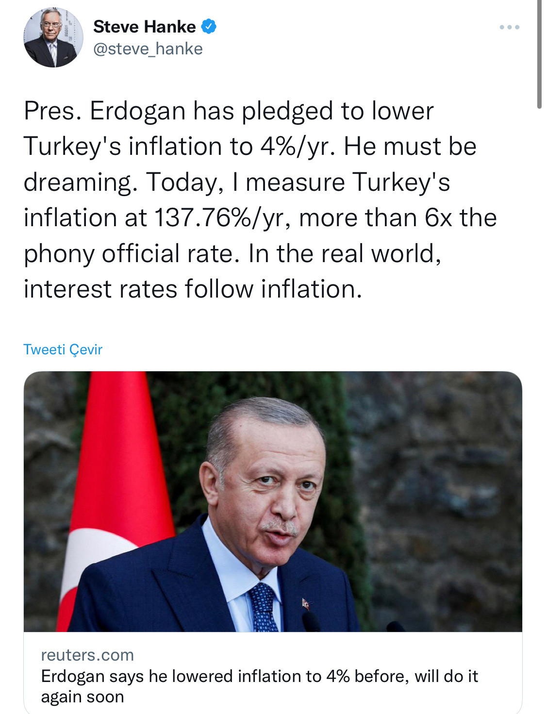 Ünlü Ekonomist Steve Hanke'den Erdoğan'a Tepki: Rüya görüyor - Resim: 1