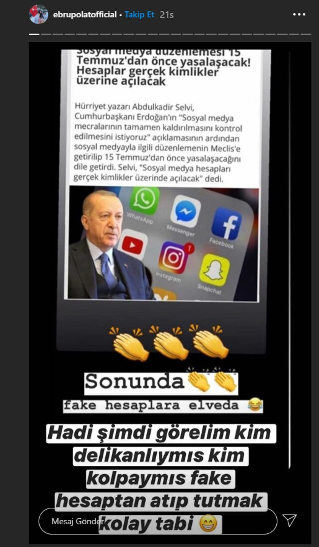 Ebru Polat'tan Erdoğan'a destek: Sonunda, fake hesaplara elveda... - Resim: 1