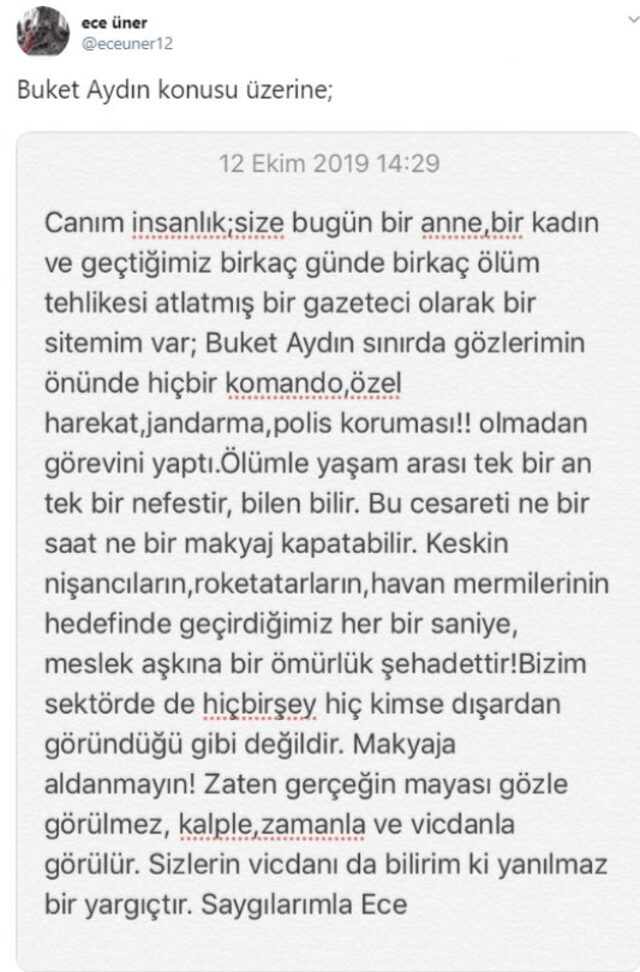 Ece Üner'den Buket Aydın'a destek mesajı - Resim: 1