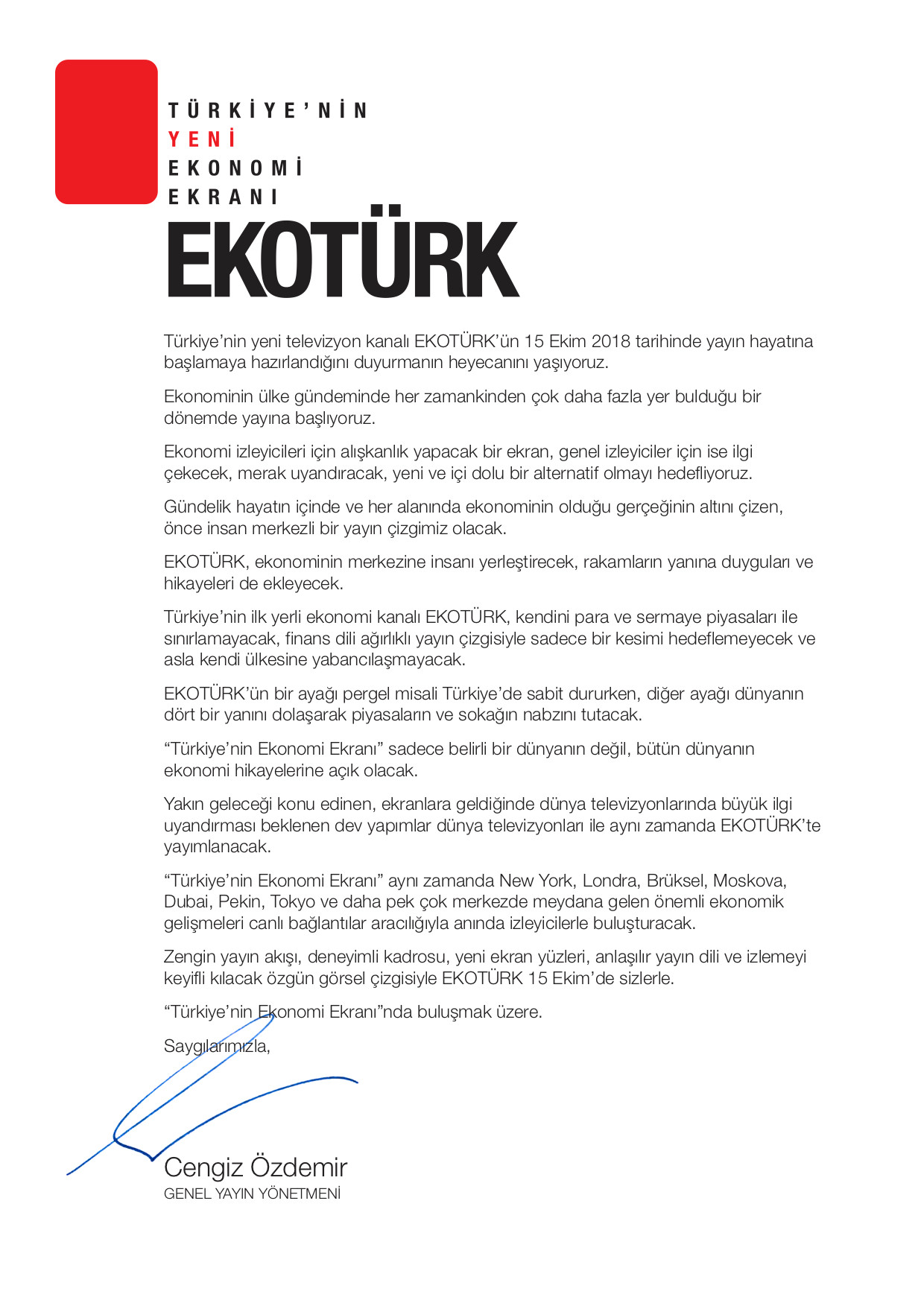 Yeni ekonomi kanalı EKOTÜRK 15 Ekim'de yayın hayatına başlıyor - Resim: 1