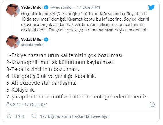 Vedat Milor Açıkladı: Türk Mutfağı Dünyada Neden Saygın Değil? - Resim: 1