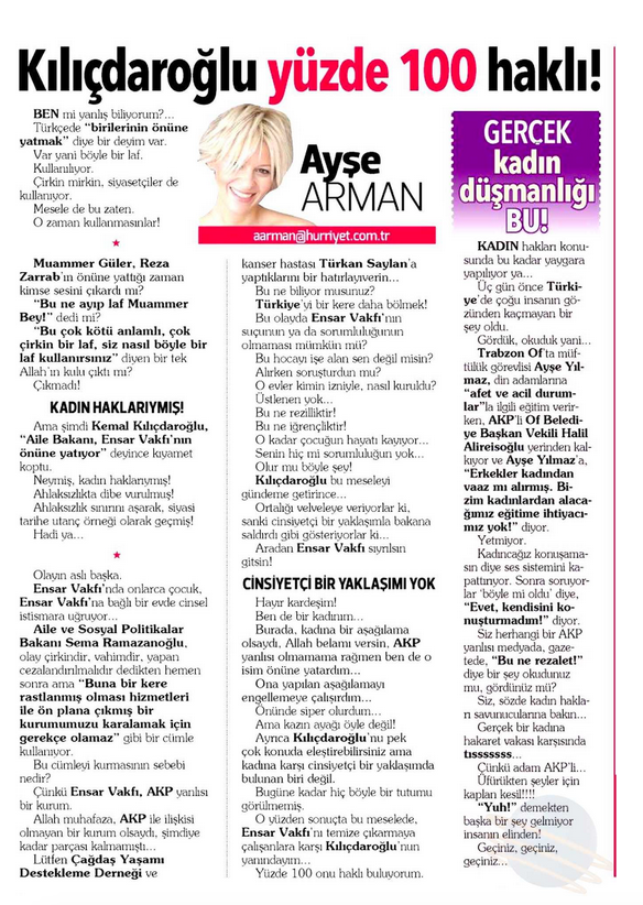 Ayşe Arman�ın Kılıçdaroğlu Yüzde 100 haklı yazısı Hürriyet�in sitesini Ayşe Arman�ın Kılıçdaroğlu Yüzde 100 haklı yazısı Hürriyet�in sitesini