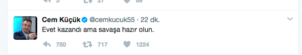 Cem Küçük'ten olay yaratan referandum tweeti: Savaşa hazır olun! - Resim: 1