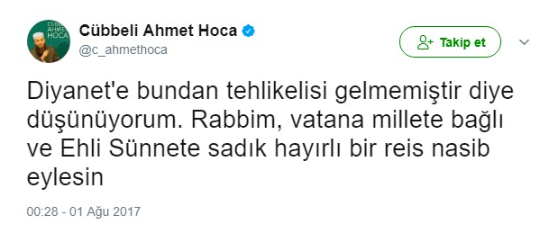 Cübbeli Ahmet'ten Mehmet Görmez'in ardından çirkin tweet - Resim: 1