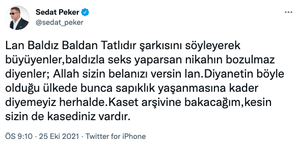 Sedat Peker'den Diyanet'e Baldız Göndermesi: Sizin de Kasetiniz Vardır - Resim: 1