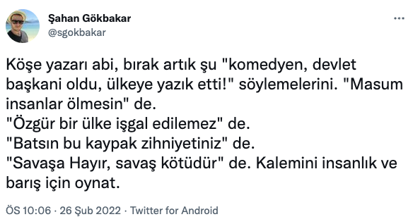 Şahan Gökbakar'dan Yılmaz Özdil'e Sert Tepki: Kalemini Barış için Oynat - Resim: 1