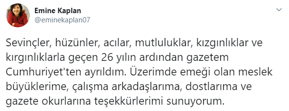 Cumhuriyet Gazetesi'nin deneyimli muhabiri Emine Kaplan gazeteden ayrıldı - Resim: 1
