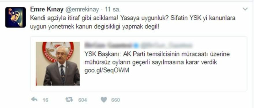Emre Kınay YSK başkanı Sadi Güven’e tepki gösterdi - Resim: 1