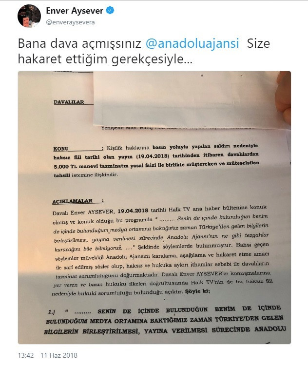 Anadolu Ajansı'ndan Enver Aysever'e tezgah davası - Resim: 1