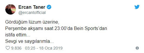Ünlü spor spikeri Ercan Taner Bein Sports'tan istifa etti - Resim: 1