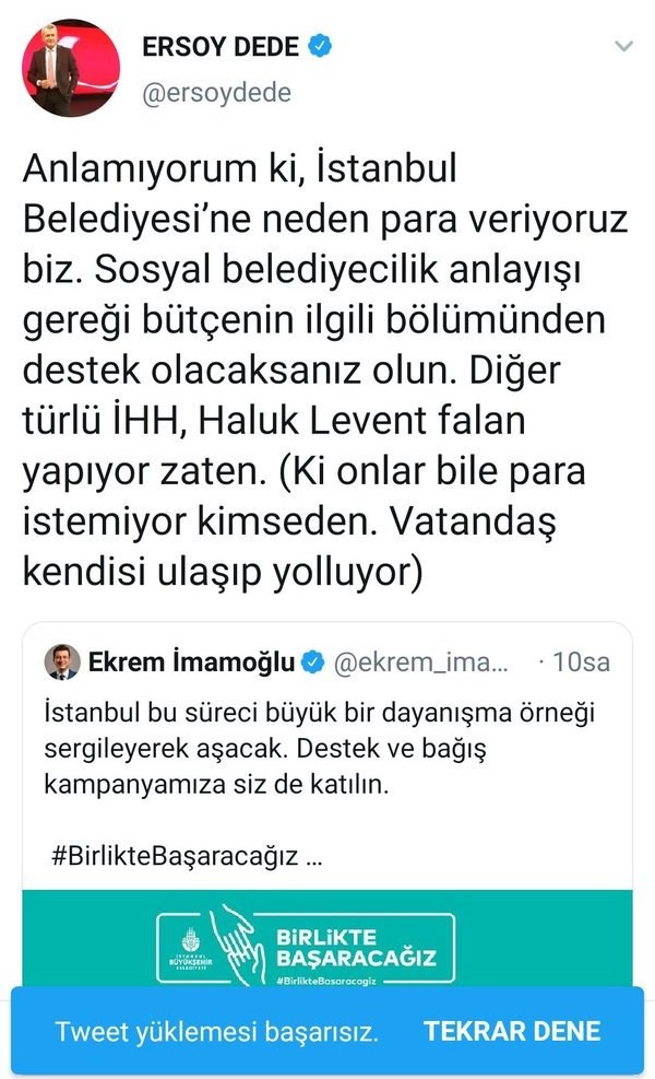 Erdoğan yardım çağrısı yaptı, Ersoy Dede o tweeti sildi - Resim: 1