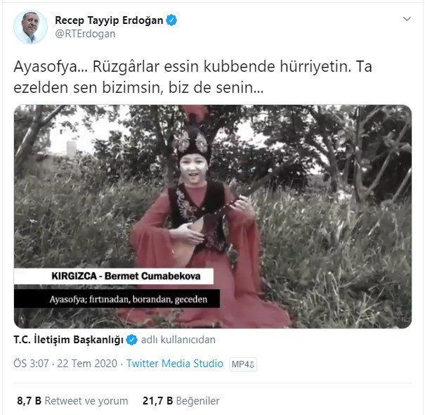 Erdoğan’dan Ayasofya şarkısı paylaşımı: 9 sanatçı 9 ayrı dilde söyledi - Resim: 1