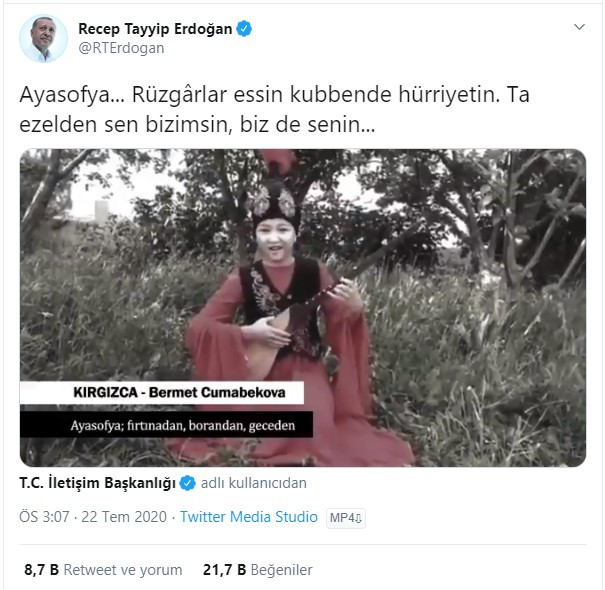 Erdoğan’dan Ayasofya şarkısı paylaşımı: 9 sanatçı 9 ayrı dilde söyledi - Resim: 1