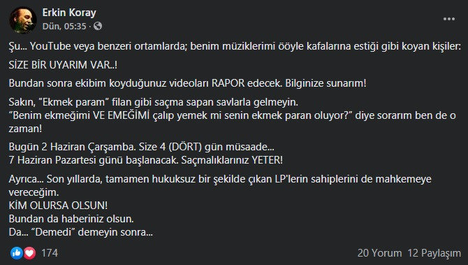 Erkin Koray, Müziğini İzinsiz Kullananlara İsyan Etti: 4 Gün Süre Verdi - Resim: 1