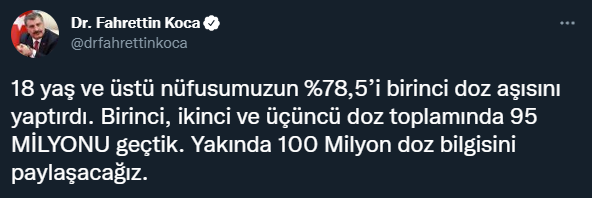 Sağlık Bakanı Koca: Nüfusumuzun Yüzde 78,5'i Birinci Doz Aşısını Yaptırdı - Resim: 1