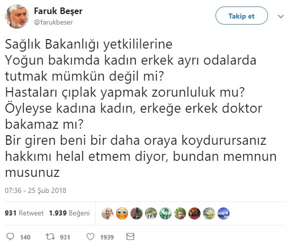 İlahıyatçı Faruk Beşer: Yoğun bakımda kadın ve erkek birlikte tedavi edilmesin - Resim: 1