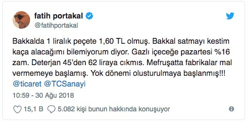 Fatih Portakal'dan dikkat çeken zam eleştirisi: 1 liralık peçete 1.60 TL olmuş - Resim: 1