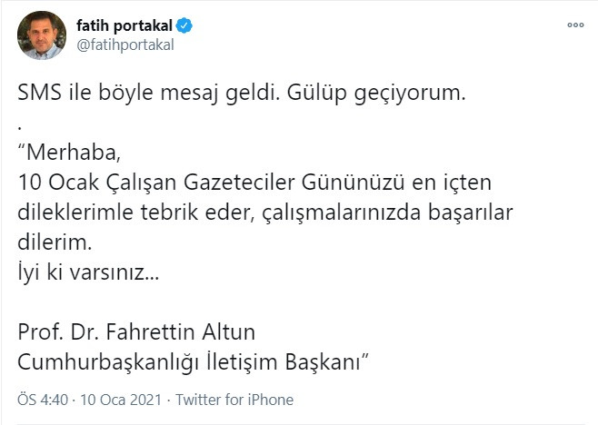 Fatih Portakal Fahrettin Altun'un mesajıyla dalga geçti - Resim: 1