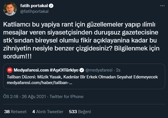 Fatih Portakal'dan Taliban'la Aynı Zihniyetteyiz Diyenlere Flaş Soru - Resim: 1