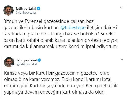 Fatih Portakal'dan Sözcü, Evrensel ve Birgün tepkisi: Basın kartımı iptal ediyorum - Resim: 1