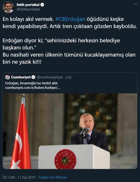İmamoğlu’nu hedef alan Erdoğan’a Fatih Portakal’dan tepki - Resim: 1