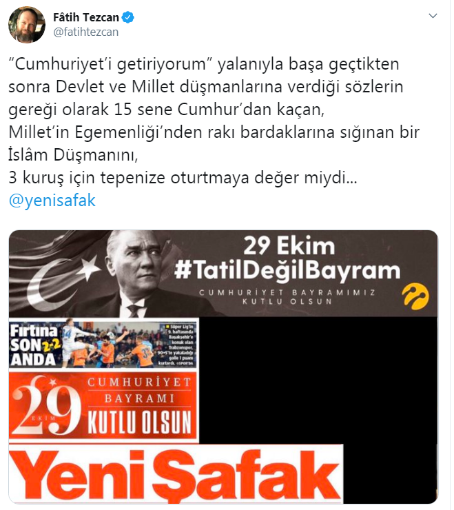 Atatürk düşmanı Fatih Tezcan'dan yeni skandal! - Resim: 1