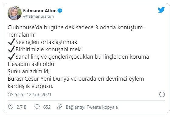 Fatmanur Altun'un Clubhouse Hesabı Neden Askıya Alındı? - Resim: 1