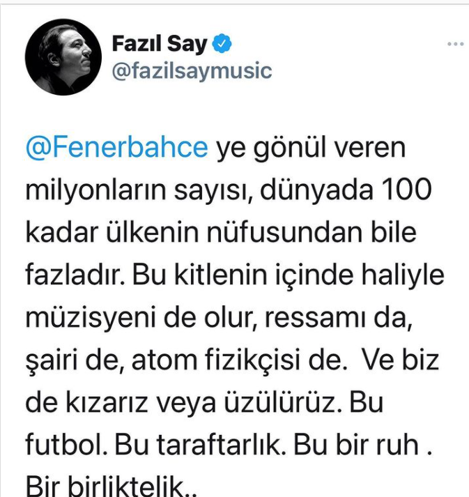 Fazıl Say'dan Fenerbahçe Güzellemesi: Fenerbahçeye Gönül Veren Milyonlar... - Resim: 1