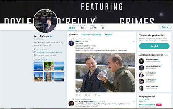 Russell Crowe, TV8'in attığı o tweeti dünyaya duyurdu - Resim: 1