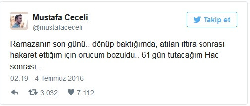 Mustafa Ceceli: Hakaret ettim orucum bozuldu, 61 gün oruç tutacağım - Resim: 1