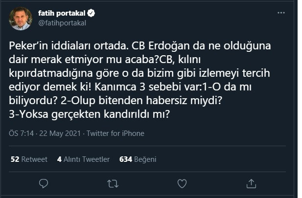 Fatih Portakal'dan Sedat Peker Paylaşımı: Erdoğan Gerçekten Kandırıldı mı?
