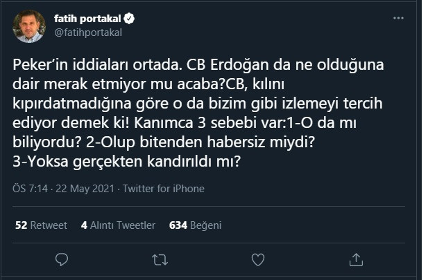 Fatih Portakal'dan Sedat Peker Paylaşımı: Erdoğan Gerçekten Kandırıldı mı? - Resim: 1