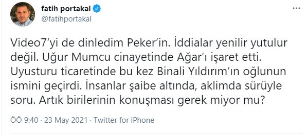 Fatih Portakal'dan Sedat Peker'in 7. Videosu Sonrası İlk Yorum - Resim: 1