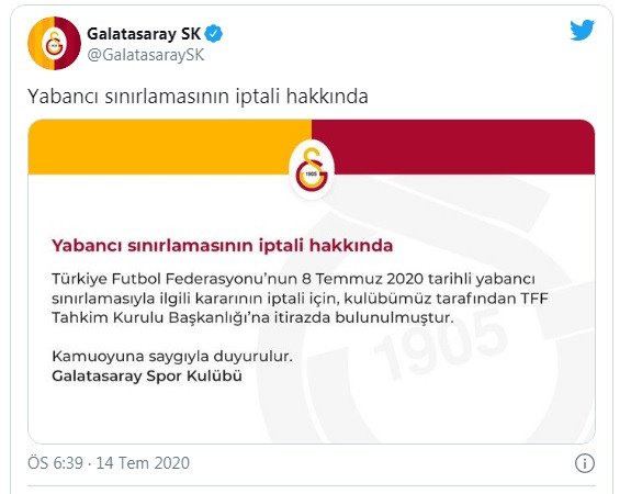 Galatasaray yabancı sınırı kararının iptali için başvuruda bulundu! - Resim: 1