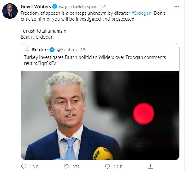 Aşırı Sağcı Holandalı Politikacı Wilders Yine Erdoğan'ı Hedef Aldı - Resim: 1