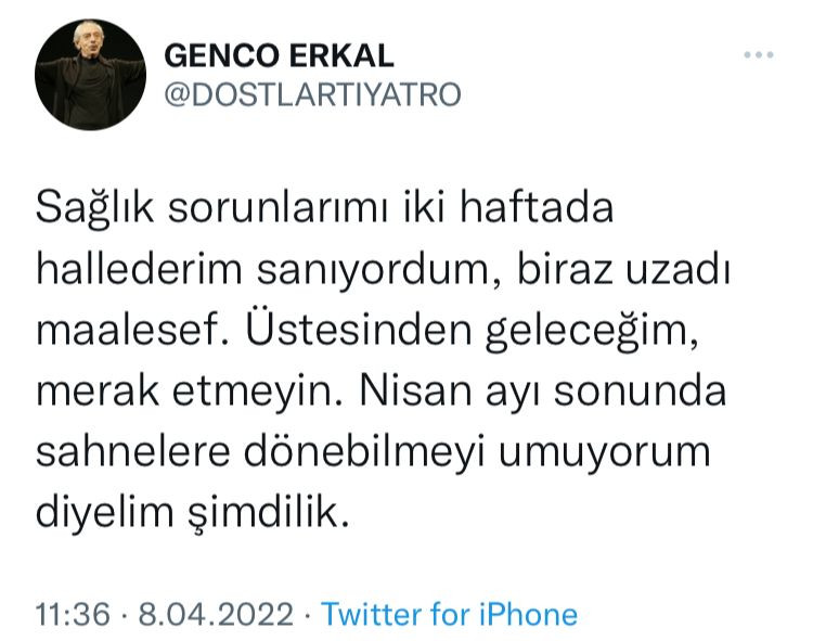 Genco Erkal'dan Yeni Haber: Nisan Ayı sonunda Sahnelere Dönebilmeyi Umuyorum - Resim: 1