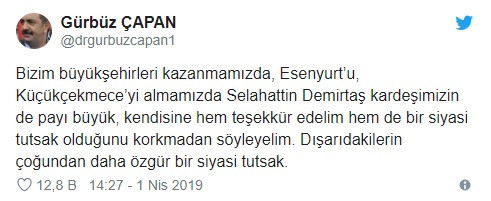 Gürbüz Çapan: Kazanmamızda Demirtaş kardeşimizin de payı büyük - Resim: 1