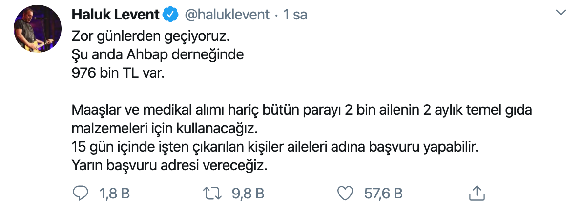 Haluk Levent: 2 bin aileye 2 aylık temel gıda yardımı yapacağız - Resim: 1