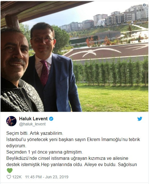Haluk Levent'ten İmamoğlu paylaşımı: Seçim bitti artık yazabilirim - Resim: 1