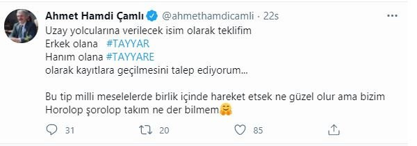 AKP'li Çamlı Uzayda Coştu: Erkek Astronota Tayyar, Kadına Tayyare Diyelim - Resim: 1