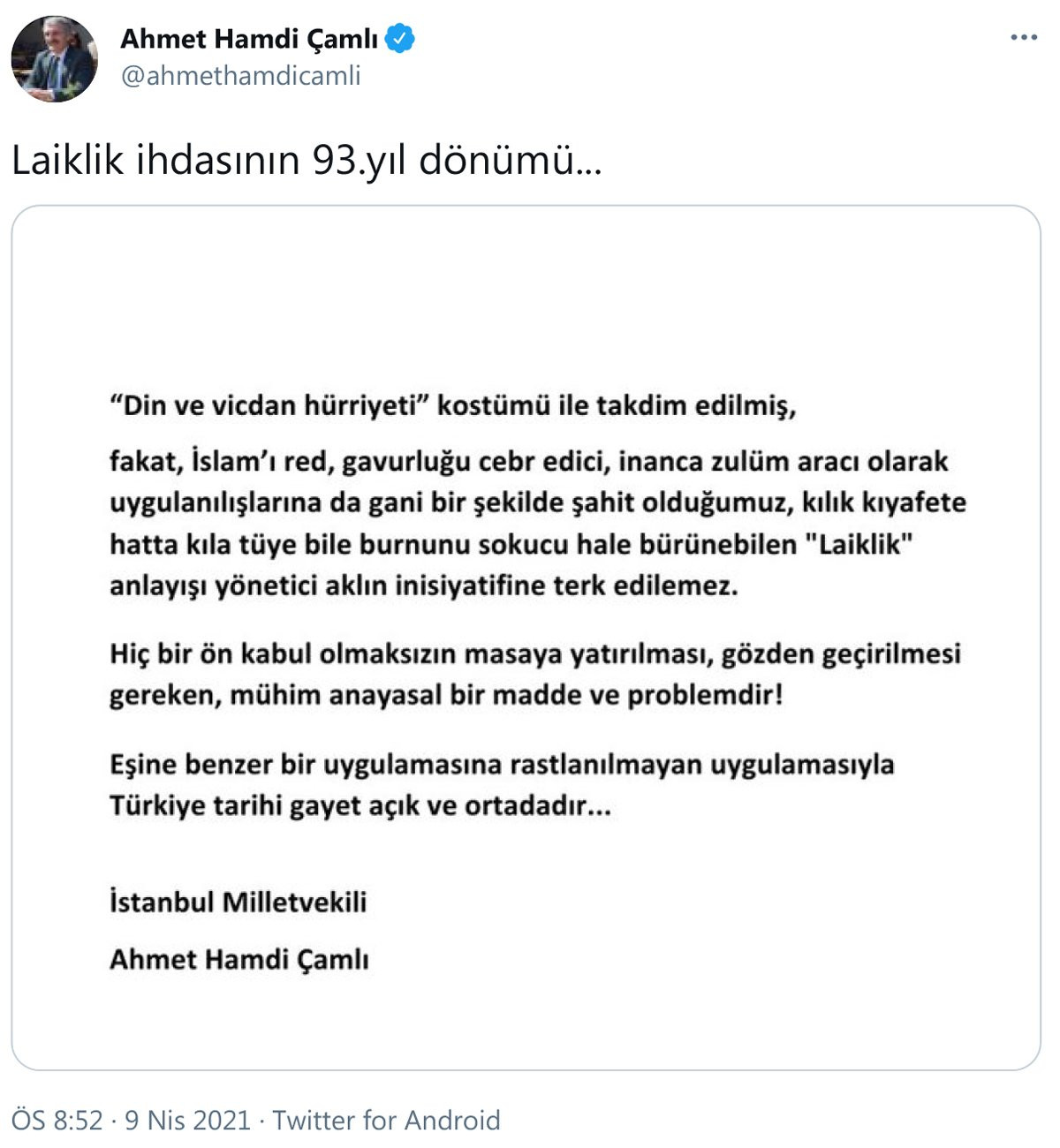 AKP'li Yeliz Ahmet Hamdi Çamlı Laikliğe Savaş Açtı: Acilen Masaya Yatırılmalı - Resim: 1