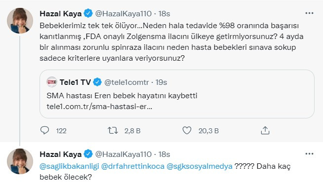 Hazal Kaya'dan Bakan Koca'ya Tepki: Daha Kaç Bebek Ölecek? - Resim: 1