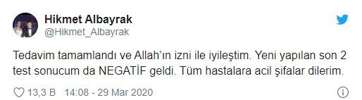 Abdurrahim Albayrak'ın oğlu koronavirüsü yendi - Resim: 1