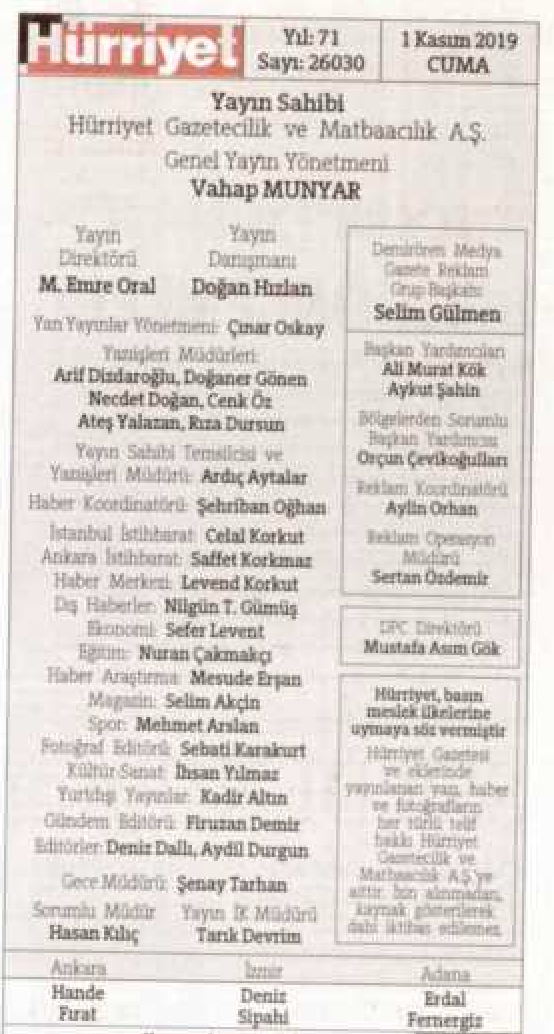 Hürriyet gazetesinde künye değişti - Resim: 1