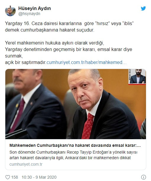 Cumhuriyet'in Cumhurbaşkanına hakaret davasında emsal karar haberine Erdoğan'ın avukatından tepki - Resim: 1
