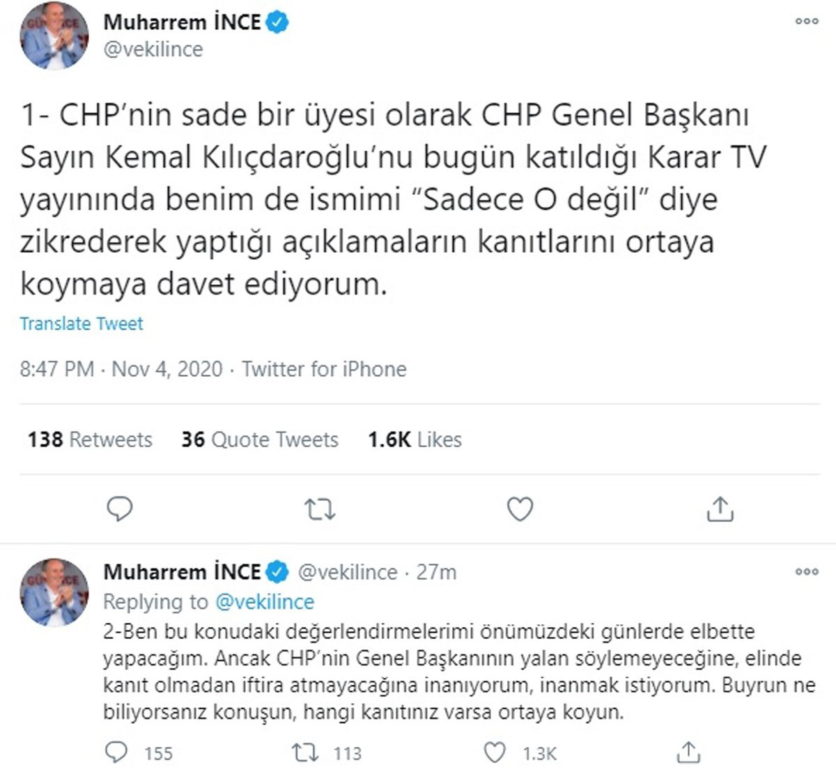 Kılıçdaroğlu’nun iddialarına İnce’den tepki: Ne biliyorsanız konuşun - Resim: 1
