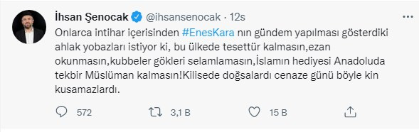 Yobaz Şenocak'tan Skandal Enes Kara yorumu: Ezan Okunmasın İsteniyor - Resim: 1