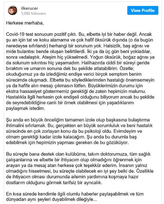 Korona pozitif çıkan İlker Üçer: Ateşim hiç yükselmedi, öksürük bile yoktu. - Resim: 1