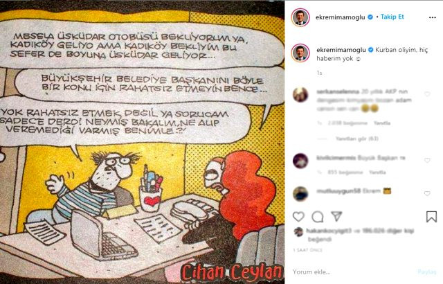 İmamoğlu'ndan karikatürlü yanıt: Kurban oliyim, hiç haberim yok! - Resim: 1
