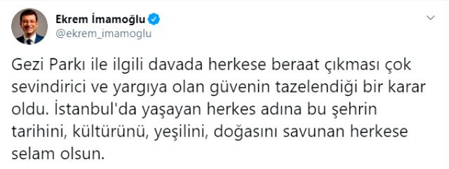 İmamoğlu'ndan Gezi Parkı davasında çıkan karara ilk yorum - Resim: 1